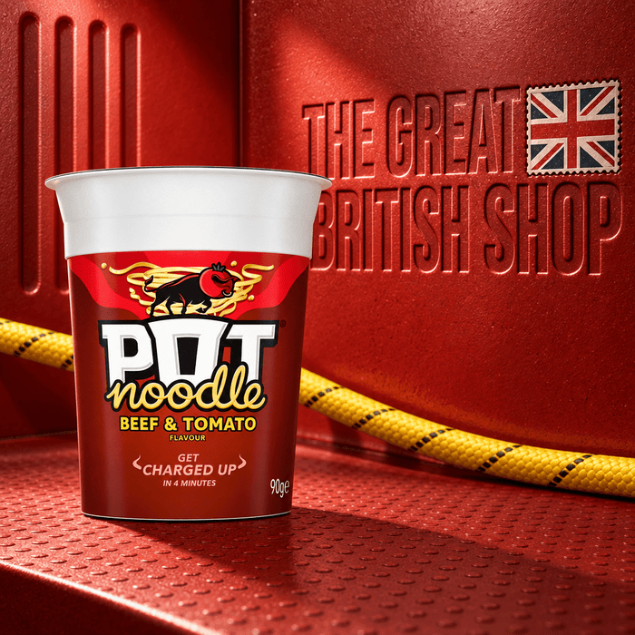 Pot Noodle Beef & Tomato - 90g imported British grocery product available in Canada