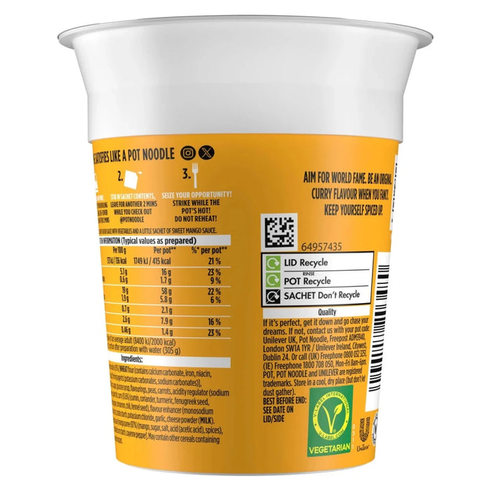 Pot Noodle Original Curry - 90g imported British grocery product available in Canada