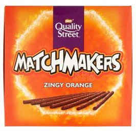 Quality Street Matchmakers Zingy Orange 120g: front of the box showing chocolate sticks.