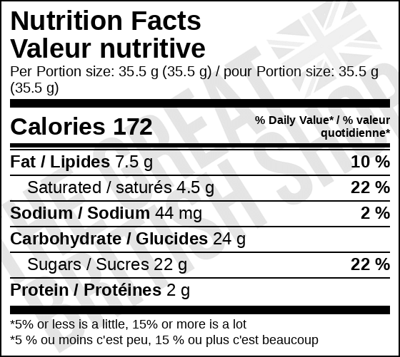 Revels Treat Bag - 71g nutrition facts label / valeur nutritive