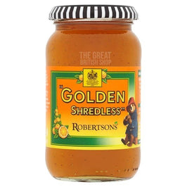 Robertson's Golden Shredless 454g: jar of marmalade showing front label with striped lid.