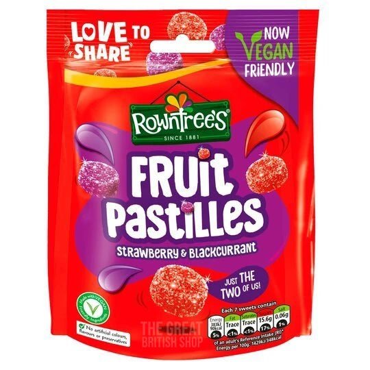 Rowntree's Fruit Pastilles Strawberry & Blackcurrant - 143g imported British grocery product available in Canada