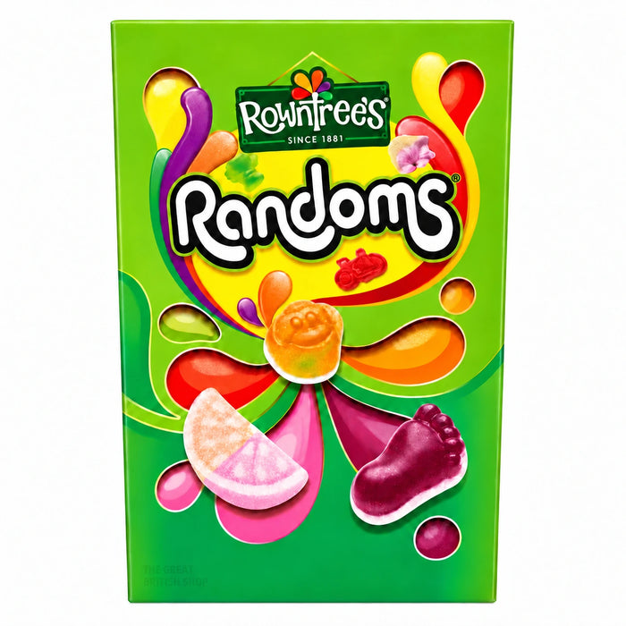 Rowntree's Randoms 320g sweets carton, front-facing green UK gift box with colourful sweets