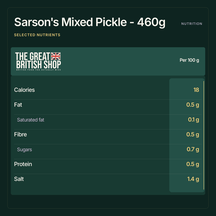 Sarson's Mixed Pickle - 460g imported British grocery product available in Canada