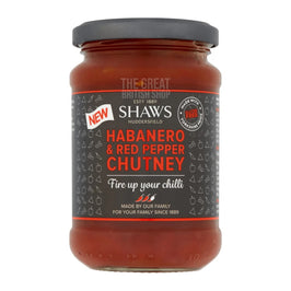 Shaws Habanero & Red Pepper Chutney 300g: the jar showing its dark label and grey lid.