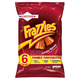 Smiths Frazzles Crispy Bacon 6 Packs 6x18g, front of the red multipack bag.