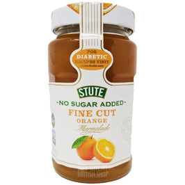 Stute No Sugar Added Fine Cut Orange Marmalade 430g: jar showing label with whole and sliced oranges.