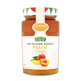 Stute No Sugar Added Peach Extra Jam 430g, the jar with peach label and lid shown.