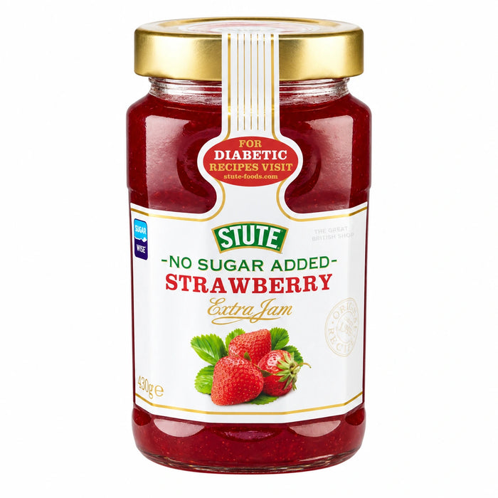 Stute No Sugar Added Strawberry Jam - 430g, front view of the product packaging