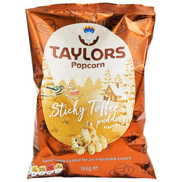 Taylors Festive Sticky Toffee Pudding Flavour Popcorn 155g: front of the orange winter-themed pack.