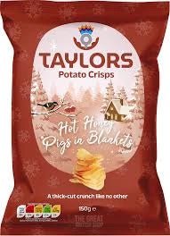 Taylors Hot Honey Pigs In Blankets Crisps - 150g imported British grocery product available in Canada