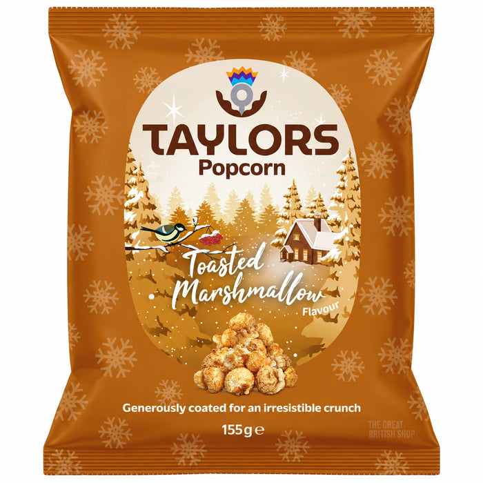 Taylors Toasted Marshmallow Popcorn 155g, front view of the original product packaging.