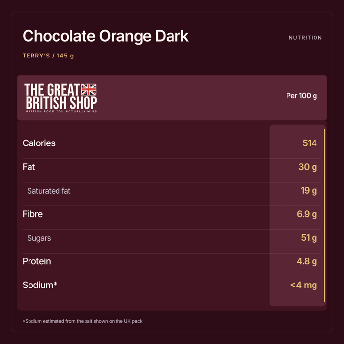 Terry's Chocolate Orange Dark - 145g imported British grocery product available in Canada