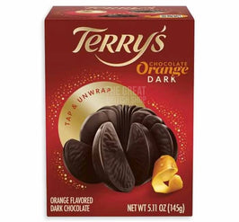 Terry's Chocolate Orange Dark 145g: front of the box showing the unwrapped chocolate segments.
