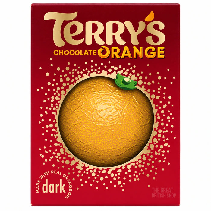 Terry's Chocolate Orange Dark - 145g, front-facing current UK carton with the foil-wrapped chocolate visible through its window