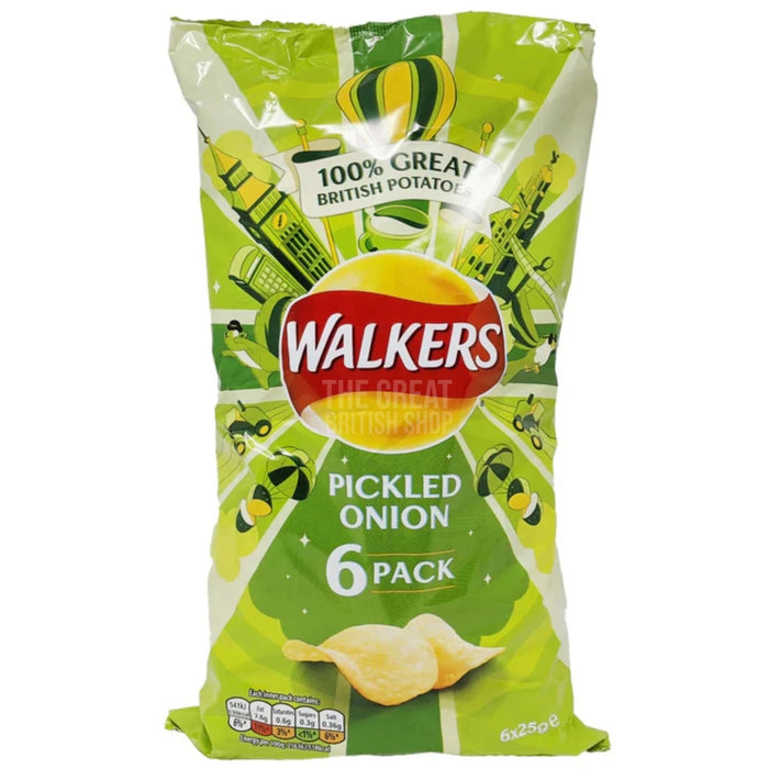 Walkers Crisps Pickled Onion - 6 Pack imported British grocery product available in Canada