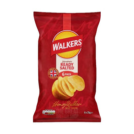 Walkers Ready Salted Crisps 6 x 25g, front of the red multipack bag.