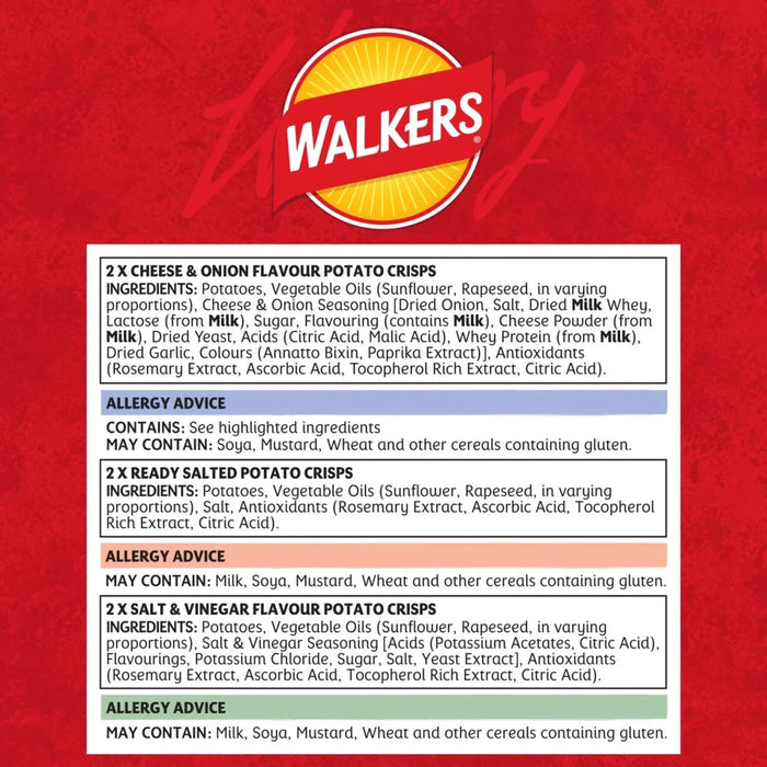 Walkers Crisps Variety Bag - 6 Pack imported British grocery product available in Canada
