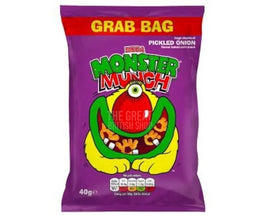 Monster Munch Pickled Onion 40g: front of the purple grab bag with monster graphic.
