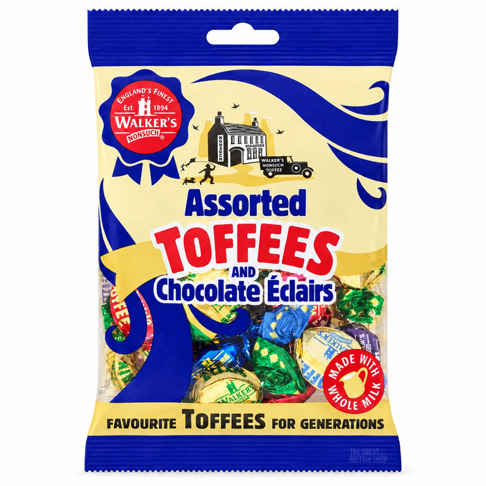 Walker's Nonsuch Assorted Toffees & Chocolate Eclairs - 150g, front view of the product packaging