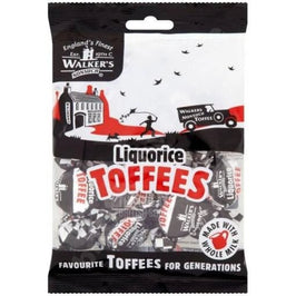 Walker's Nonsuch Liquorice Toffees 150g: front of the bag showing wrapped toffees inside.