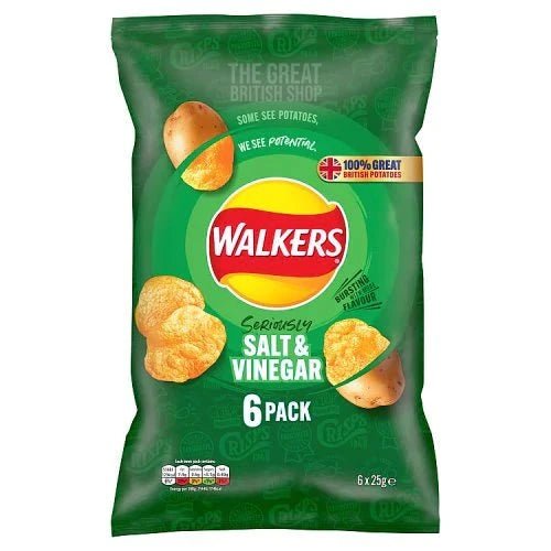Walkers Salt and Vinegar Crisps - 6pk imported British grocery product available in Canada