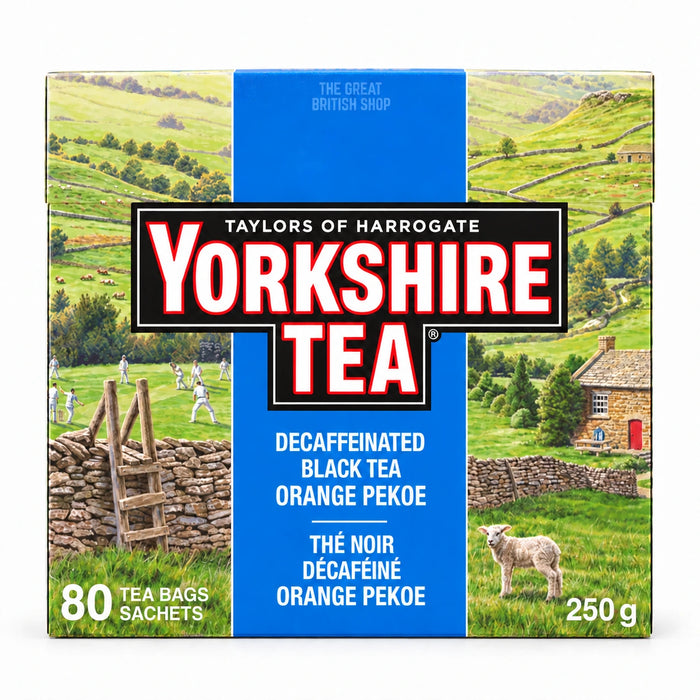 Yorkshire Tea Decaf - 80 Tea Bags, front view of the product packaging