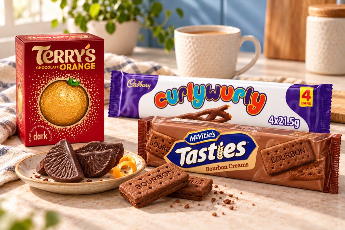 British groceries arranged on a sunlit kitchen counter